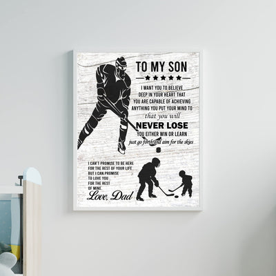 "To My Son -Never Lose- Win or Learn" Inspirational Family Wall Art Sign -11x14" Typographic Sports Poster Print -Ready to Frame. Loving Message for Any Son. Great Keepsake Gift Love Dad!