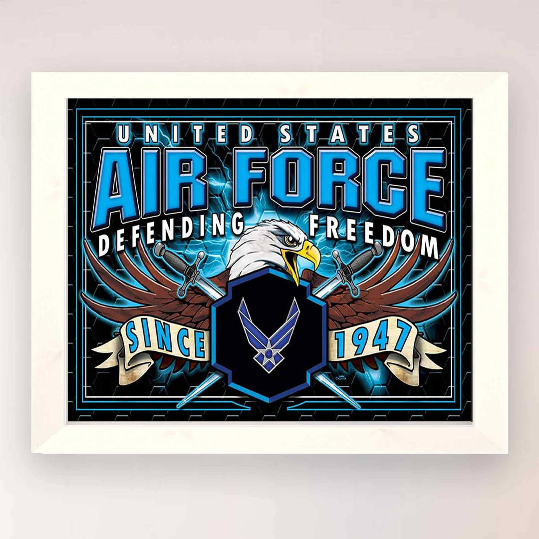 U.S. Air Force War Eagle Poster Print- 10 x 8"- Airmen Wall Art Prints-Ready To Frame."Defending Freedom Since 1947". Home-Office-Military Decor. Great Gift to Display Airman&