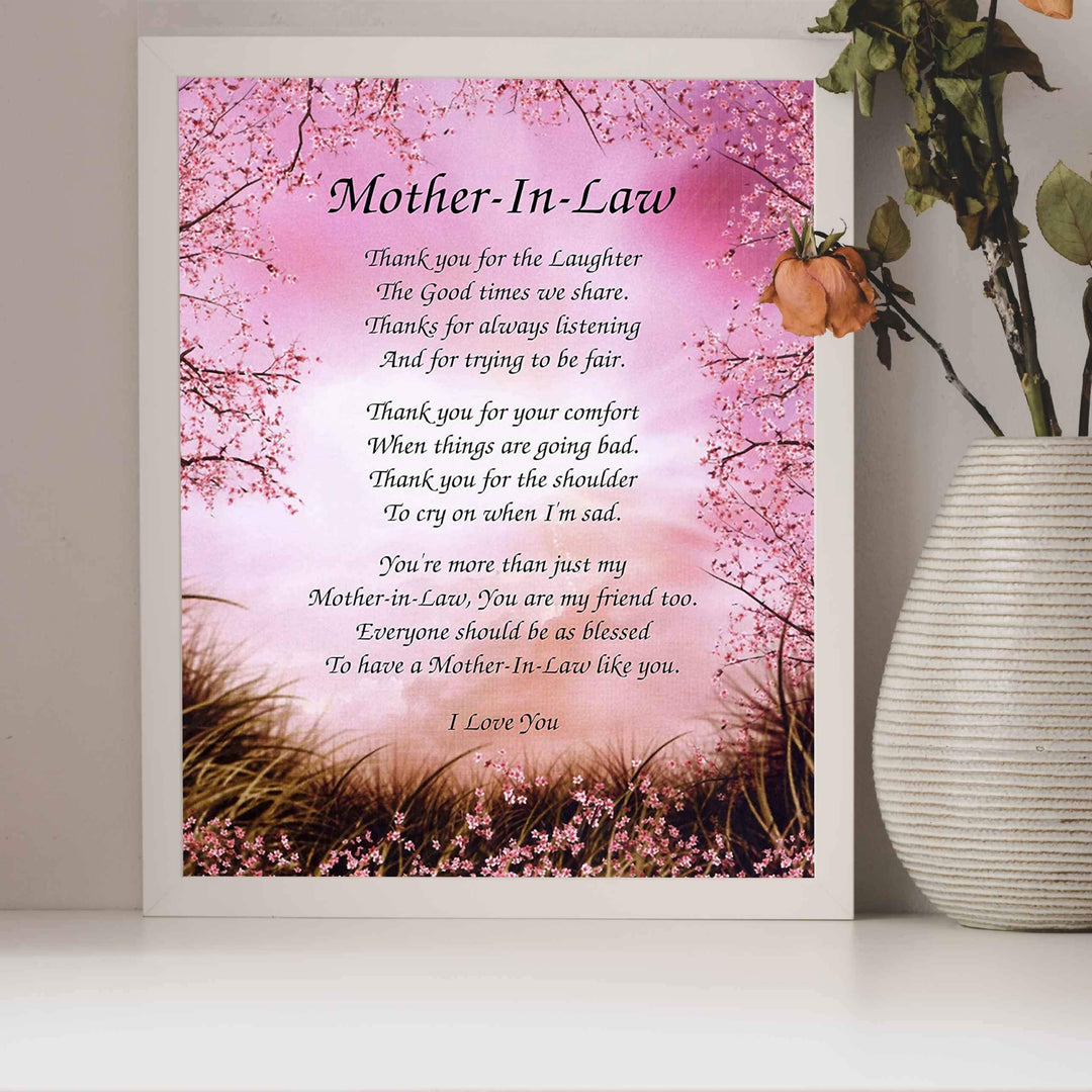 Mother-in-Law- What You Mean To Me- 8 x 10" Wall Art-Ready to Frame. Heartfelt Gift Saying Thank You To My Second Mother-Friend. Perfect Keepsake Gift for Any Mothers-in-Law&