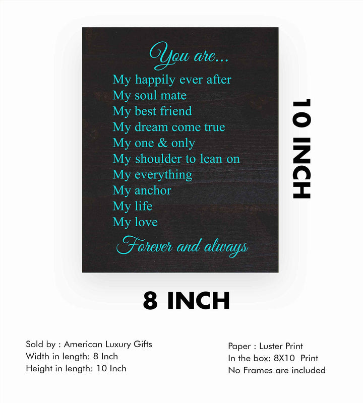 You Are My Love-Forever &amp; Always-Poetic Wall Art-8 x 10" Love &amp; Marriage Poem Print w/Distressed Wood Design-Ready to Frame. Perfect For Spouse-Life Partners. Great Engagement-Bridal-Wedding Gift!