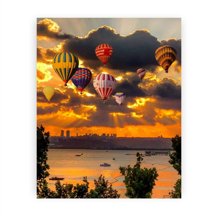 Hot Air Balloons Over the Ocean- 8 x 10" Picture Print Wall Art -Ready to Frame. Cloudy Sunrise with Balloons Over the Sea. Perfect Decor for Home-Office-Classroom. Great Gift for Flight Enthusiasts!