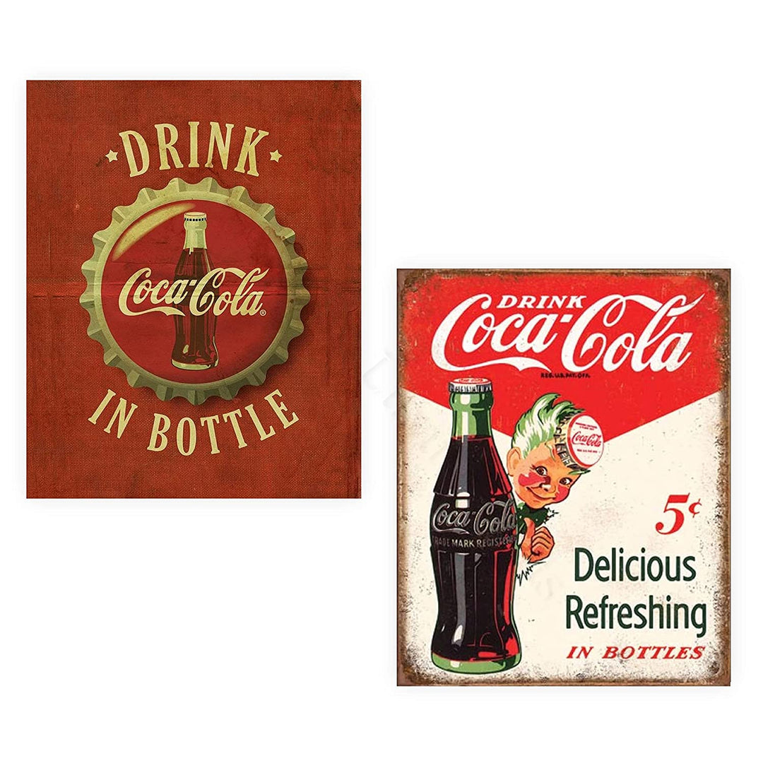 Vintage Coca Cola Bottle/Cap- Signs Print Set (2)- 8 x 10"