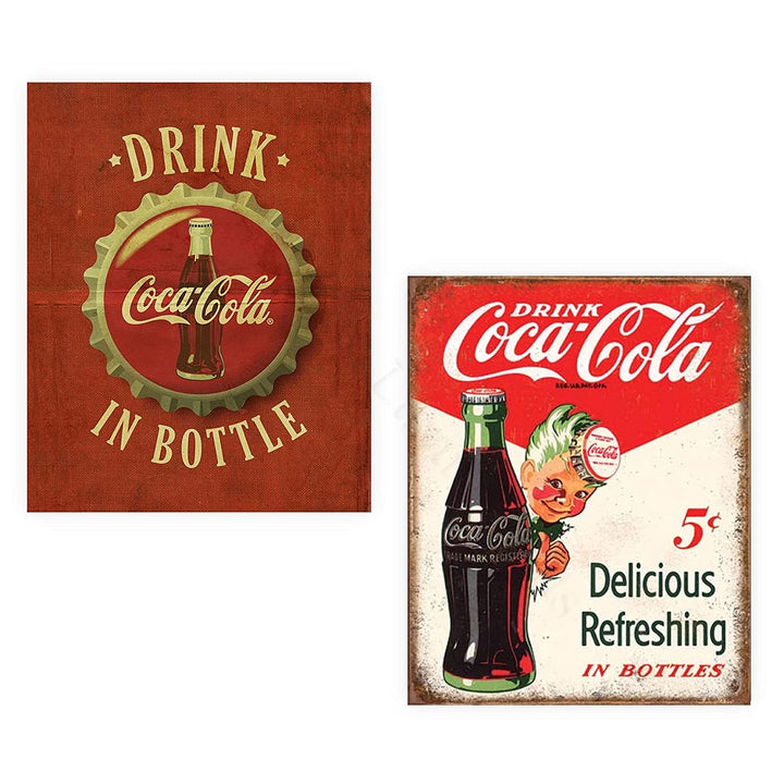 Vintage Coca Cola Bottle/Cap- Signs Print Set (2)- 8 x 10"