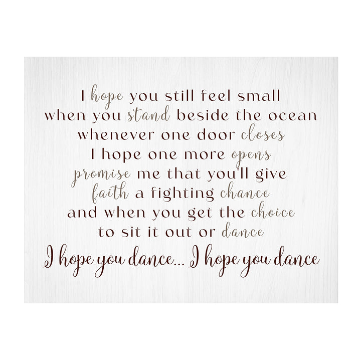 I Hope You Dance Country Music Song Art Print -14 x 11" Inspirational Song Lyrics-Wall Art Decor-Ready to Frame. Rustic Typographic Print. Home-Bedroom-Studio Decor. Perfect Gift For Country Fans!