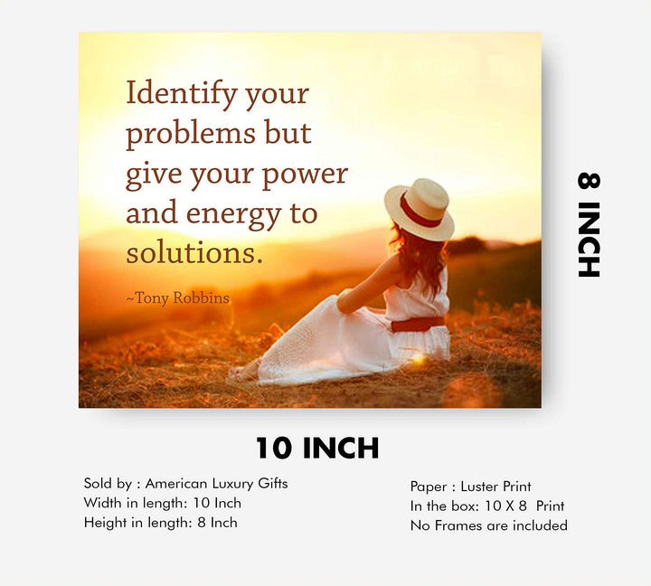 Identify Your Problems-Give Power to Solutions-Tony Robbins Inspirational Quotes Wall Art-10 x 8" Motivational Sunset Poster Print-Ready to Frame. Perfect Home-Office-School-Classroom Decor!