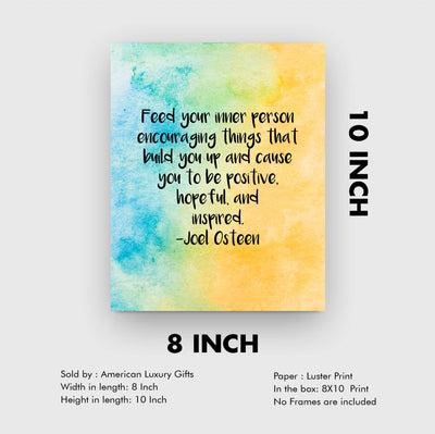 Joel Osteen Quotes-"Feed Your Inner Person Encouraging Things" Inspirational Christian Wall Art-8x10" Abstract Art Print-Ready to Frame. Home-Office-Church-School Decor. Be Positive-Hopeful-Inspired!