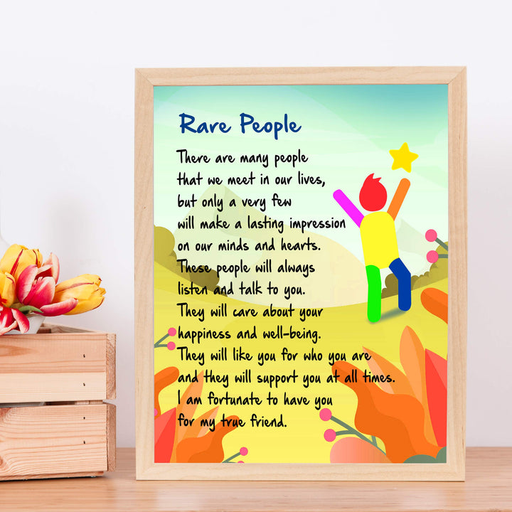 Rare People Inspirational Friendship Wall Art Sign -11 x 14" Modern Typographic Poster Print-Ready to Frame. Motivational Home-Office-School-Dorm Decor. Great Gift &amp; Reminder of True Friends!