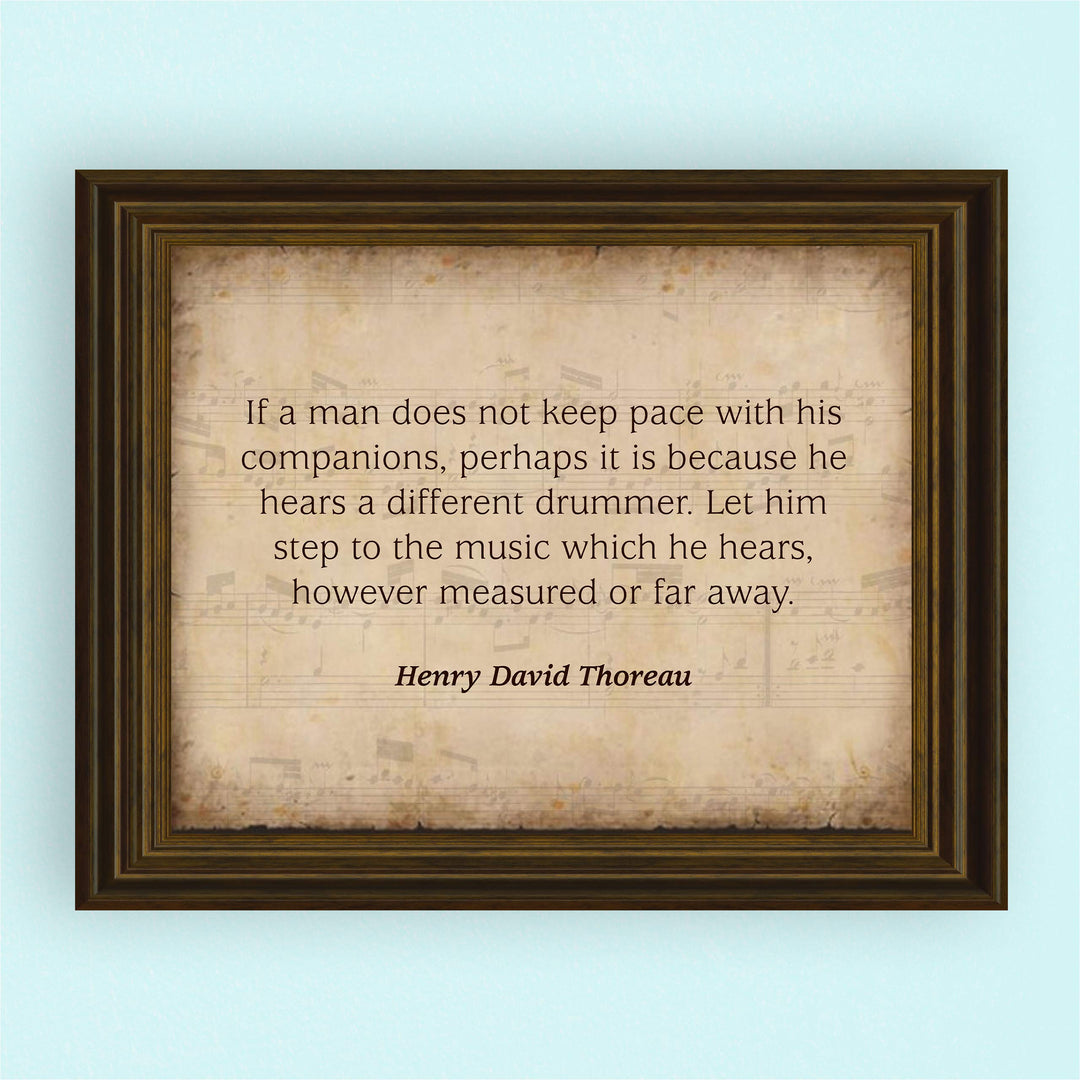 Henry David Thoreau Quotes-"Let Him Step to the Music He Hears" Inspirational Poem Art-10 x 8" Distressed Wall Print-Ready to Frame. Home-Office-School-Library Decor. Encourages Individuality!