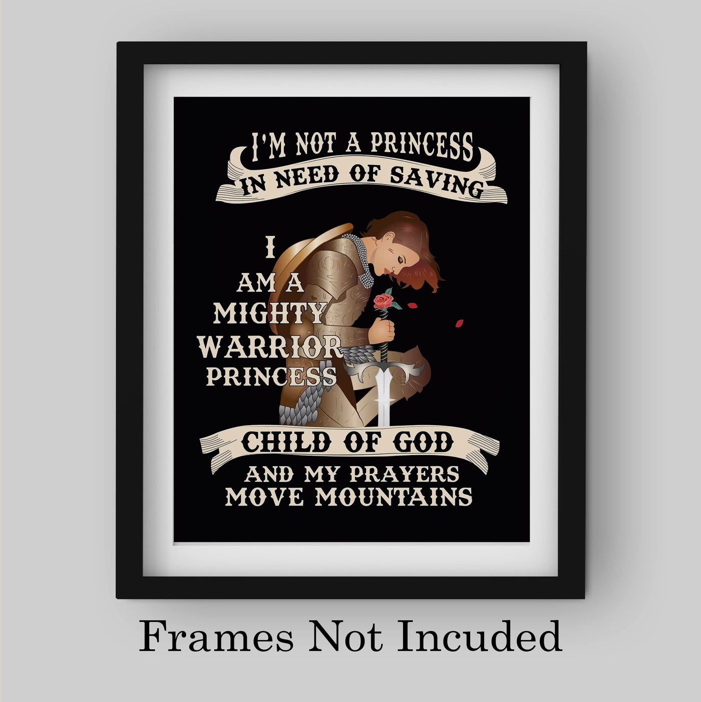 I'm A Mighty Warrior Princess- Inspirational Christian Wall Art -8x10"-Armor of God Wall Print -Ready to Frame. Home-Bedroom-Office-Church Decor. Great Gift for Confidence in All Women-Teens-Girls!