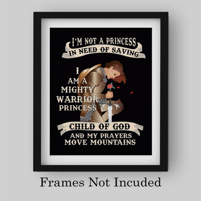 I'm A Mighty Warrior Princess- Inspirational Christian Wall Art -8x10"-Armor of God Wall Print -Ready to Frame. Home-Bedroom-Office-Church Decor. Great Gift for Confidence in All Women-Teens-Girls!