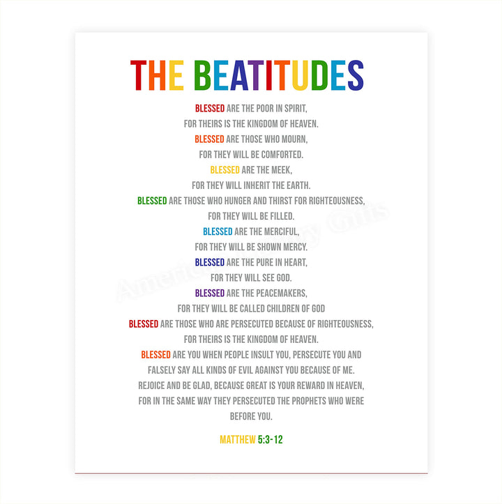 The Beatitudes-Blessed Are the Pure in Heart-Matthew 5:3-12-Bible Verse Wall Art-11x14" Scripture Wall Sign-Ready to Frame. Inspirational Christian Poster Print for Home-Office-Church-School Decor!