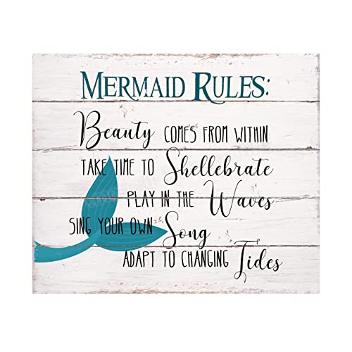 "Mermaid Rules" Inspirational Beach Wall Decor Print-Ready to Frame. -10x8"