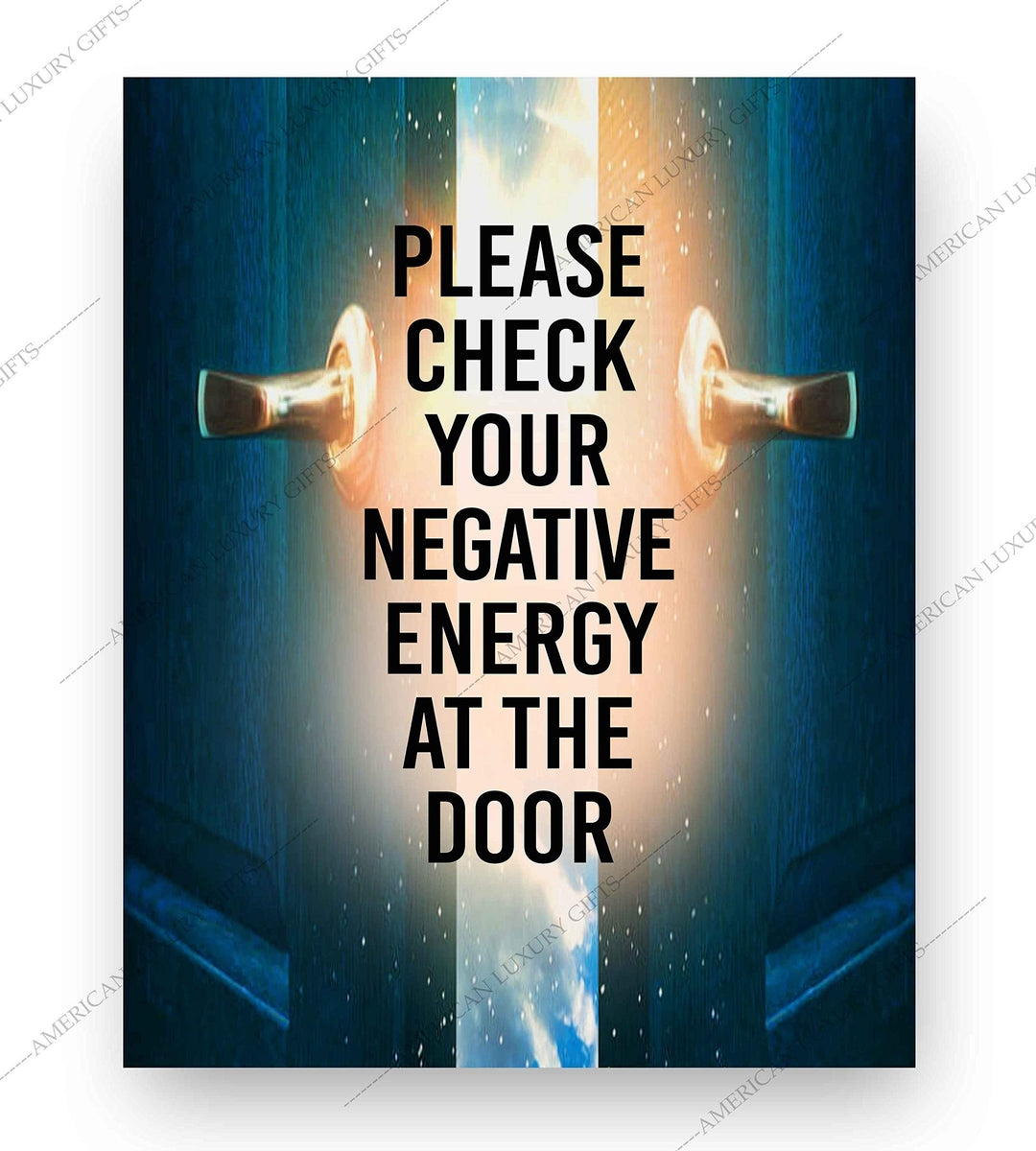 Check Negative Energy At Door Spiritual Quotes Wall Art- 8 x 10" Modern Typographic Wall Print with Open Door Image-Ready to Frame. Inspirational Life Quotes for Home-Studio-Office-Zen Decor!