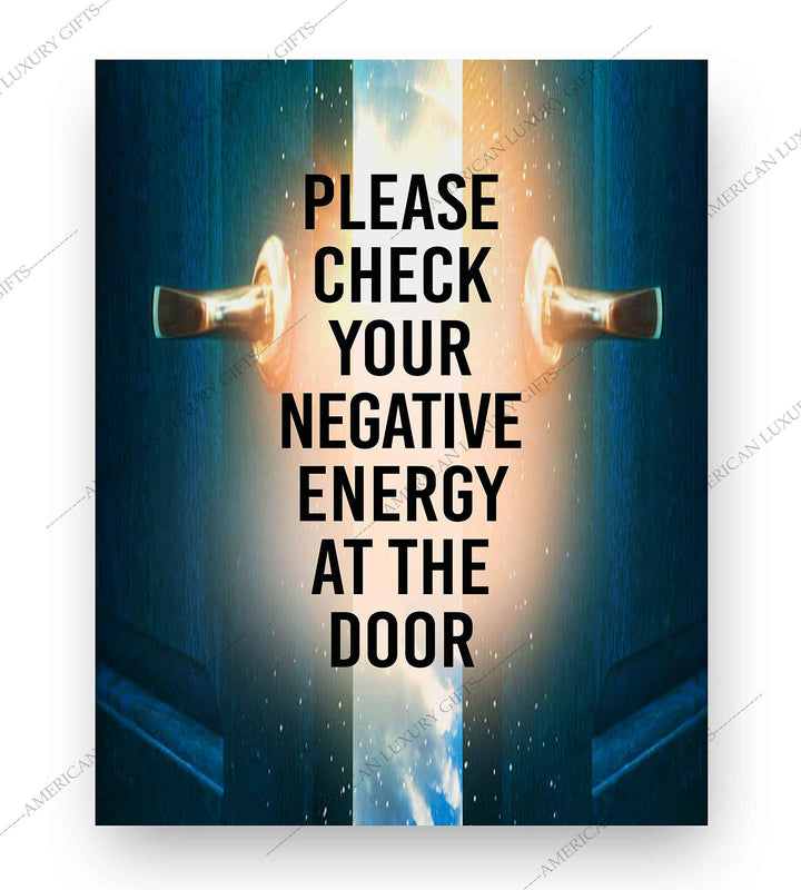Check Negative Energy At Door Spiritual Quotes Wall Art- 8 x 10" Modern Typographic Wall Print with Open Door Image-Ready to Frame. Inspirational Life Quotes for Home-Studio-Office-Zen Decor!