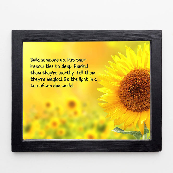 ?Be a Light in a Too Often Dim World?-Inspirational Wall Art Sign -10 x 8" Sunflower Art Print-Ready to Frame. Modern Typographic Design. Motivational Decor for Home-Office-Studio-Classroom-Dorm.