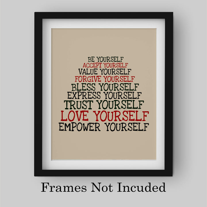 Accept-Forgive-Love Yourself Inspirational Quotes Wall Sign -8 x 10" Modern Typographic Print-Ready to Frame. Motivational Home-Office-School-Dorm Decor. Great Gift to Inspire Self-Confidence!