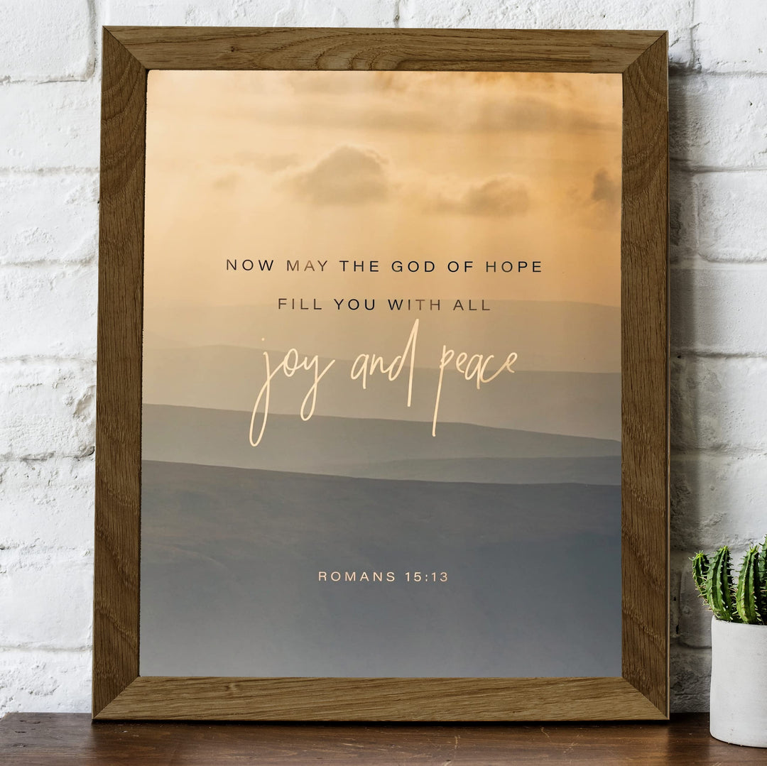 May the God of Hope Fill You With Joy &amp; Peace-Bible Verse Wall Art -8 x 10" Christian Mountain Photo Print -Ready to Frame. Inspirational Home-Office-Church Decor! Romans 15:13. Great Gift of Faith!