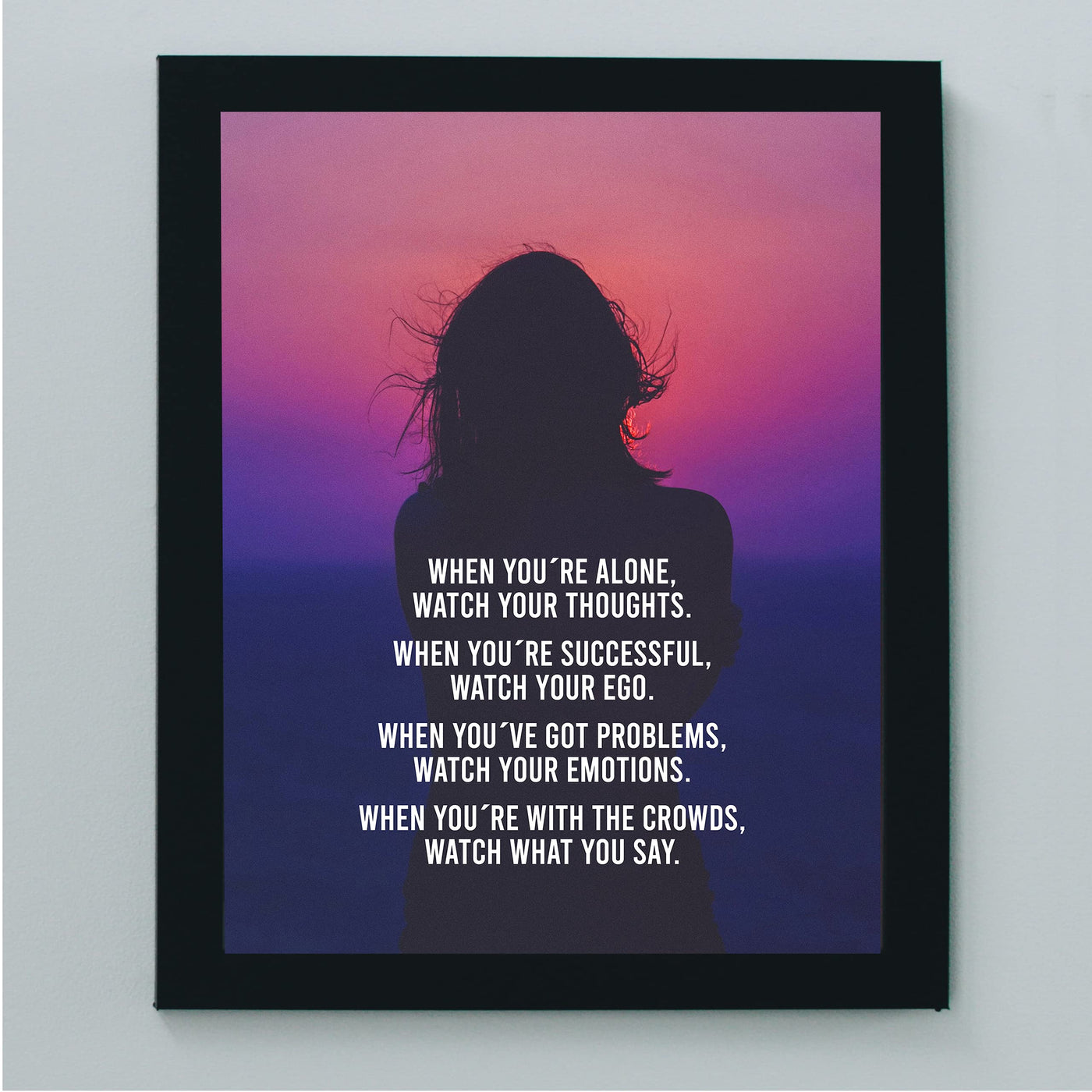 Watch Your Thoughts-Ego-Emotions-Inspirational Wall Art - 8 x 10" Typographic Sunset Print-Ready to Frame. Motivational Print for Home-Office-Studio-Dorm Decor. Great Reminders for Inspiration!