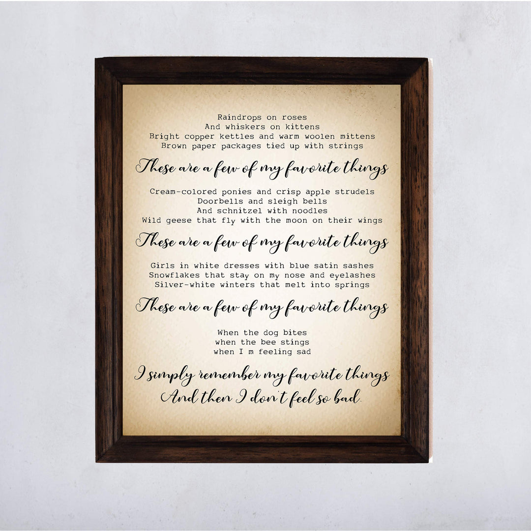 These Are a Few of My Favorite Things-Song Lyric Wall Art Sign-11 x 14" Typographic Musical Poster Print-Ready to Frame. Ideal for Home-Office-Studio-School. Perfect Nursery-Kids Bedroom Decor!
