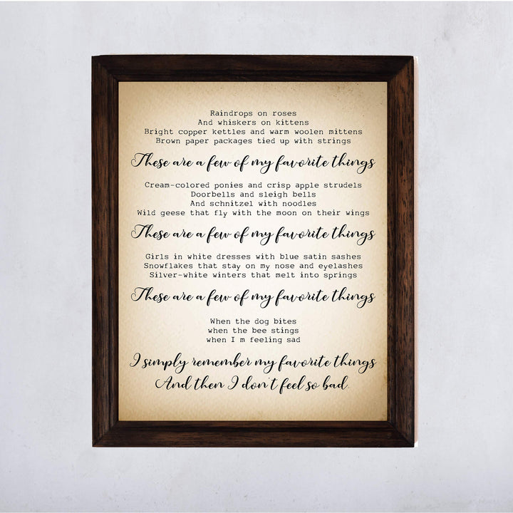 These Are a Few of My Favorite Things-Song Lyric Wall Art Sign-11 x 14" Typographic Musical Poster Print-Ready to Frame. Ideal for Home-Office-Studio-School. Perfect Nursery-Kids Bedroom Decor!