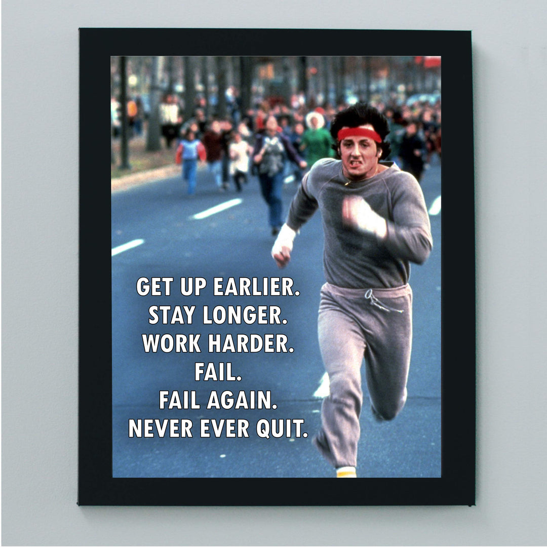 Work Harder-Never Ever Quit-Motivational Exercise Wall Decor -8 x 10" Fitness Print-Ready to Frame. Inspirational Home-Office-Gym-Studio Decor. Great Gift of Motivation! Perfect for Stallone Fans!