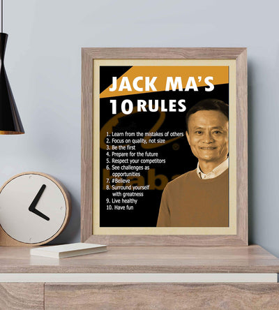 Jack Ma's Ten Rules -Inspirational Quotes Wall Art - 8 x 10" Modern Typographic Poster Print w/Silhouette Image-Ready to Frame. Positive Home-Office-Classroom Decor! Great Motivational Gift!