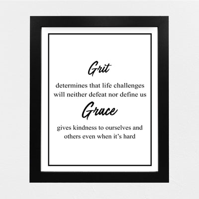 Grit-Life Challenges Neither Defeat Nor Define Us Motivational Quotes Wall Art -8 x 10" Modern Christian Poster Print-Ready to Frame. Positive Home-Office-Church-School Decor. Great Advice!