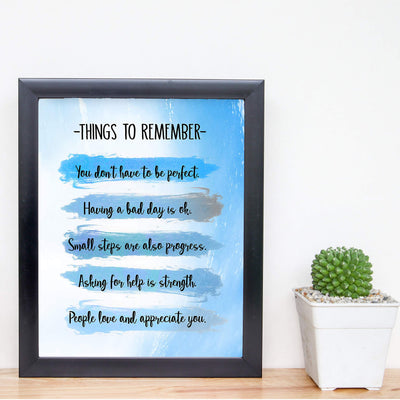 Things to Remember for a Happy Life-Inspirational Wall Art Sign -8 x 10" Print Wall Decor-Ready to Frame. Watercolor Replica Print for Home-Office-School Decor. Great Reminders that"It's OK."