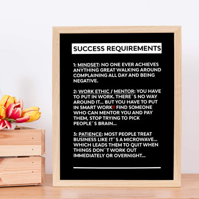 Success Requirements-Motivational Wall Art Sign -11 x 14" Inspirational Poster Print-Ready to Frame. Modern Typographic Design. Home-Office-Business-Dorm-Classroom Decor. Great Successful Tips!