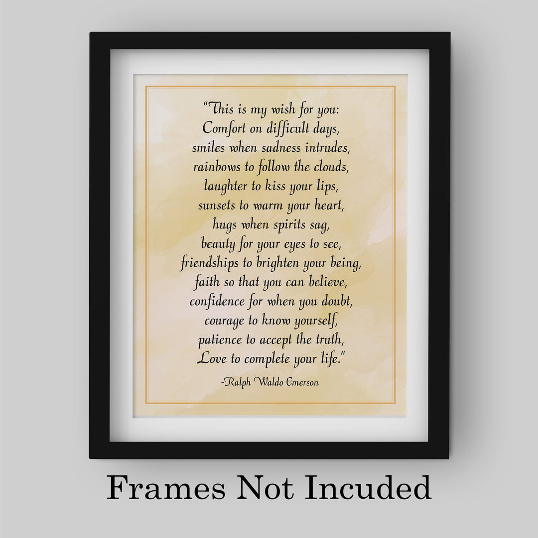 Ralph Waldo Emerson Quotes-"This Is My Wish For You"- 8 x 10" Poetic Wall Art. Inspirational Distressed Parchment Print -Ready to Frame. Home-Office-Study-School Decor. Great Gift for Poetry Fans!