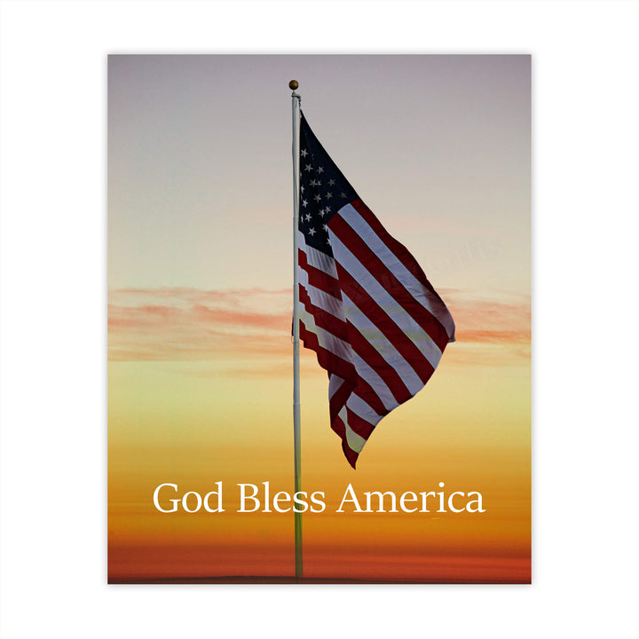 God Bless America-American Flag Sunset Photo Print -8 x 10" Patriotic Poster Print-Ready to Frame. Typographic Wall Art Decor for Home-Office-Library-School-Man Cave. Display Your Patriotism!