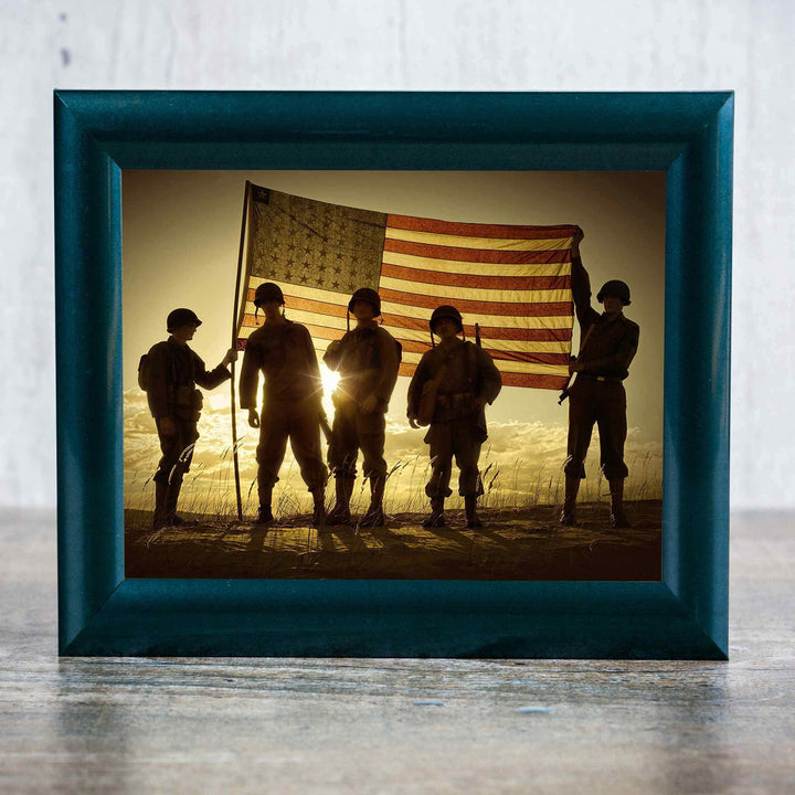 Soldiers Holding Up American Flag Patriotic Wall Art Sign -10 x 8" US Military Poster Print-Ready to Frame. Perfect Home-Office-Man Cave-Shop-Garage Decor. Great Gift for All Soldiers-Veterans!