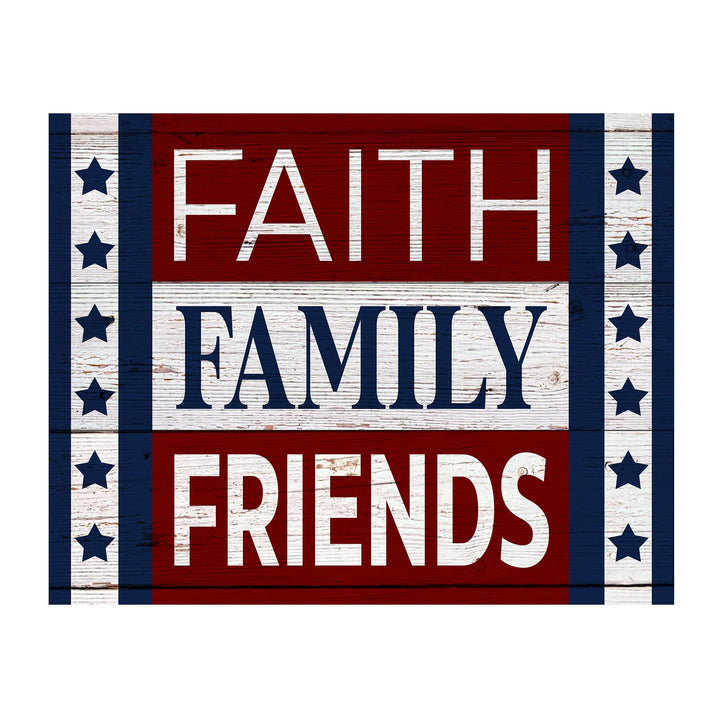 Faith-Family-Friends-Patriotic American Flag Print-14x11" Motivational Farmhouse Poster Print-Ready to Frame. Inspirational Home-Office-Christian-Welcome Decor. Great Gift! Printed on Photo Paper.