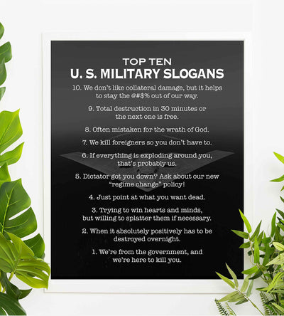 Top Ten U.S. Military Slogans-Patriotic Wall Art- 8 x 10" Typographic Print w/Stealth Bomber Image-Ready To Frame. Home-Office-Garage-Cave-Military Decor. Perfect Gift for Veterans!