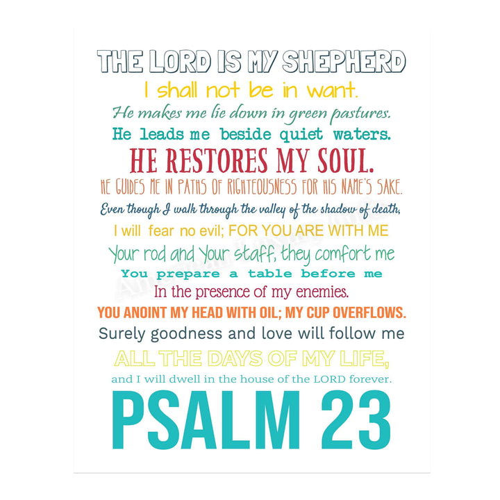 Psalm 23-The Lord Is My Shepherd Bible Verse Wall Art -11 x 14" Inspirational Scripture Wall Print- Ready to Frame. Religious Home-Office-Sunday School-Church Decor. Great Christian Gift of Faith!