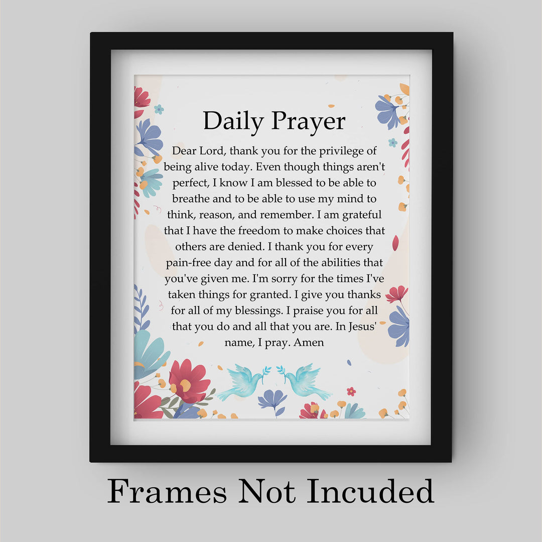 Daily Prayer-Christian Wall Art -8 x 10" Inspirational Scripture Print -Ready to Frame. Floral Design. Perfect Home-Office-Church-Sunday School Decor! Great Religious Gift of Faith &amp; Inspiration!