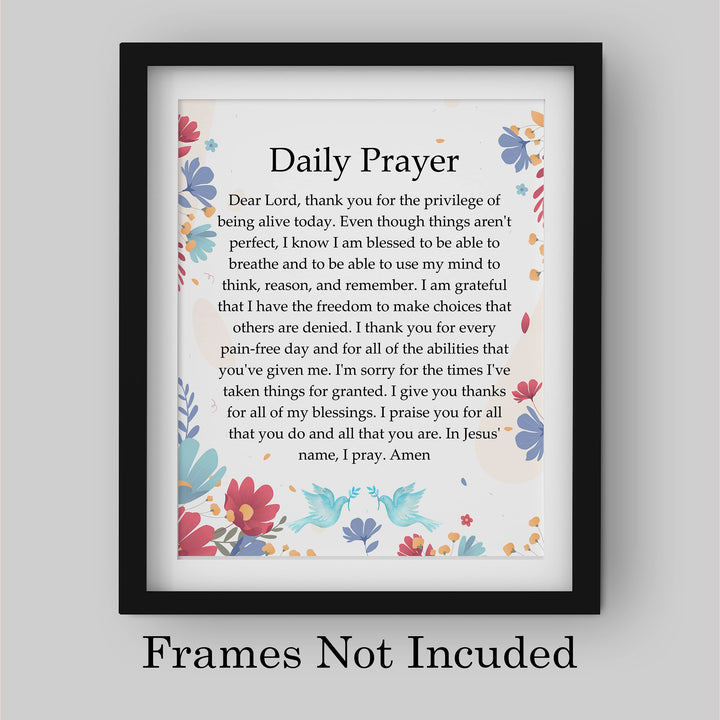 Daily Prayer-Christian Wall Art -8 x 10" Inspirational Scripture Print -Ready to Frame. Floral Design. Perfect Home-Office-Church-Sunday School Decor! Great Religious Gift of Faith &amp; Inspiration!