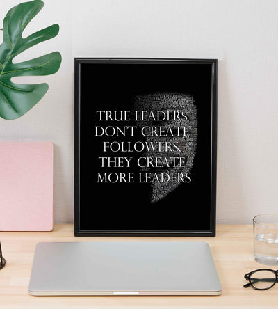 True Leaders Don't Create Followers-Motivational Quotes Wall Art-8 x 10" Modern Inspirational Poster Print w/Anonymous Mask Word Art Silhouette-Ready to Frame. Perfect Home-Office-School Decor!