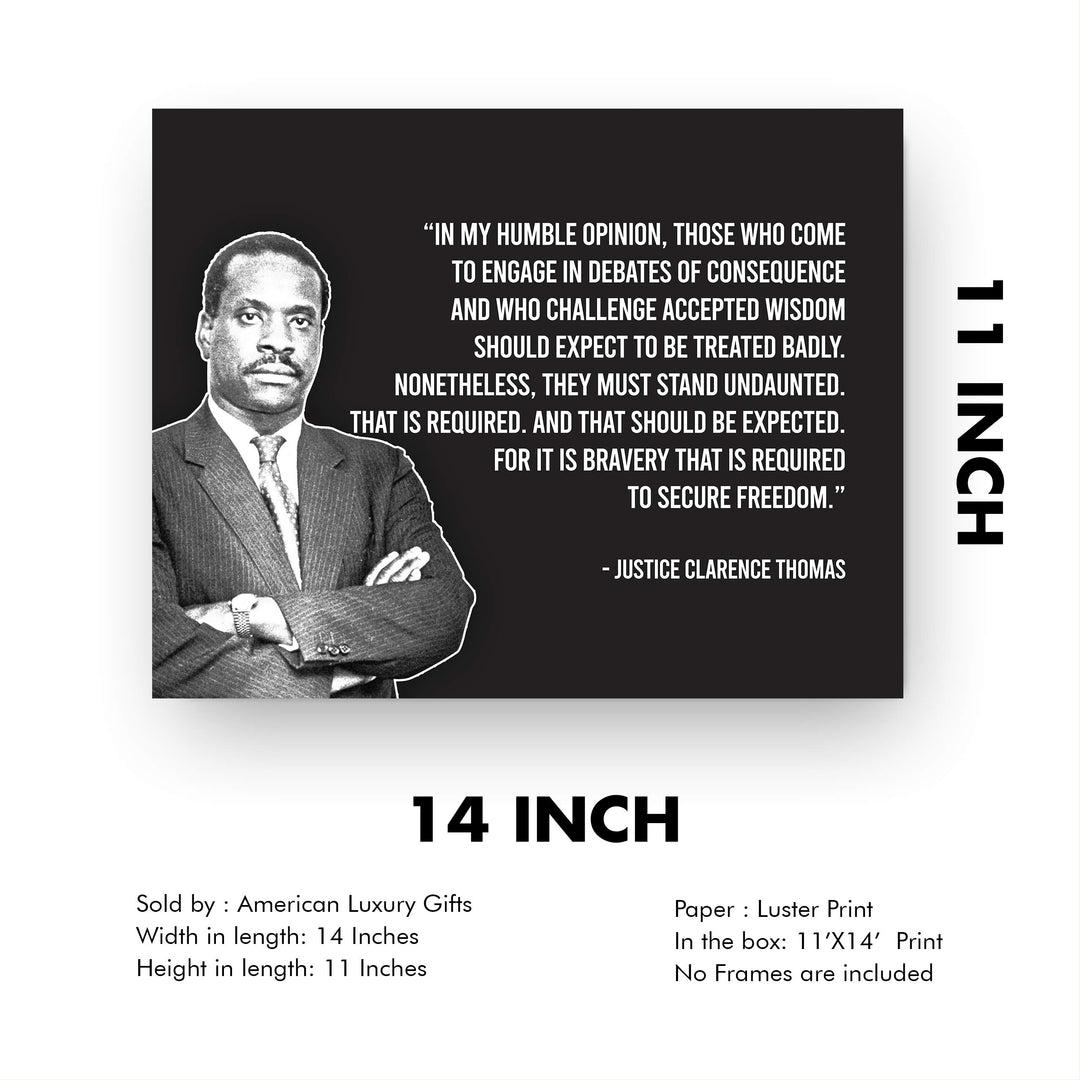 Justice Clarence Thomas-"It Is Bravery That Is Required to Secure Freedom"-Motivational Quotes Wall Decor-14 x 11" Typographic Portrait Art Print-Ready to Frame. Home-Office-School-Dorm-Library Decor.