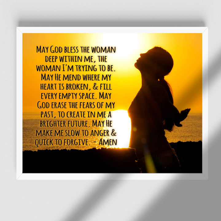 ?May God Bless the Woman Deep Within Me" Inspirational Prayer Wall Art -14 x 11" Rustic Christian Poster Print-Ready to Frame. Home-Office-Farmhouse-Church Decor. Great Religious Gift of Faith!
