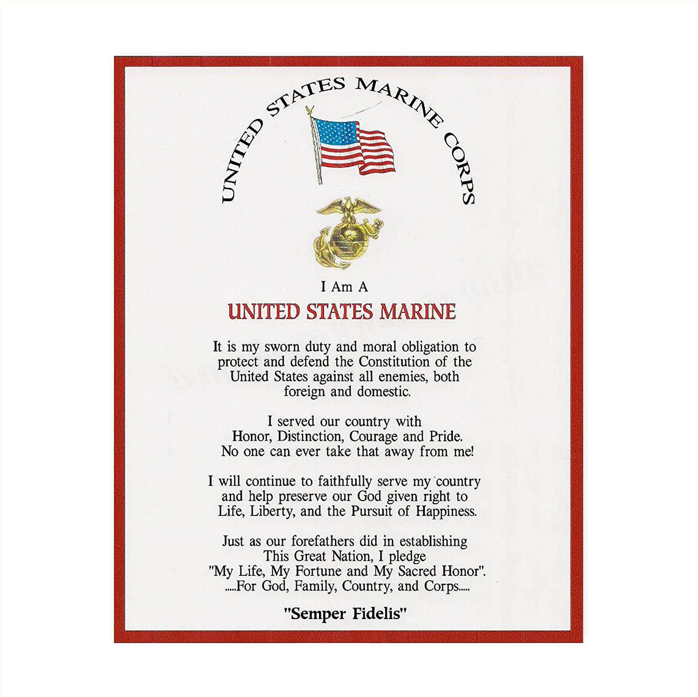 "I Am A United States Marine" Marine Corps Oath-Wall Art- 8 x 10"