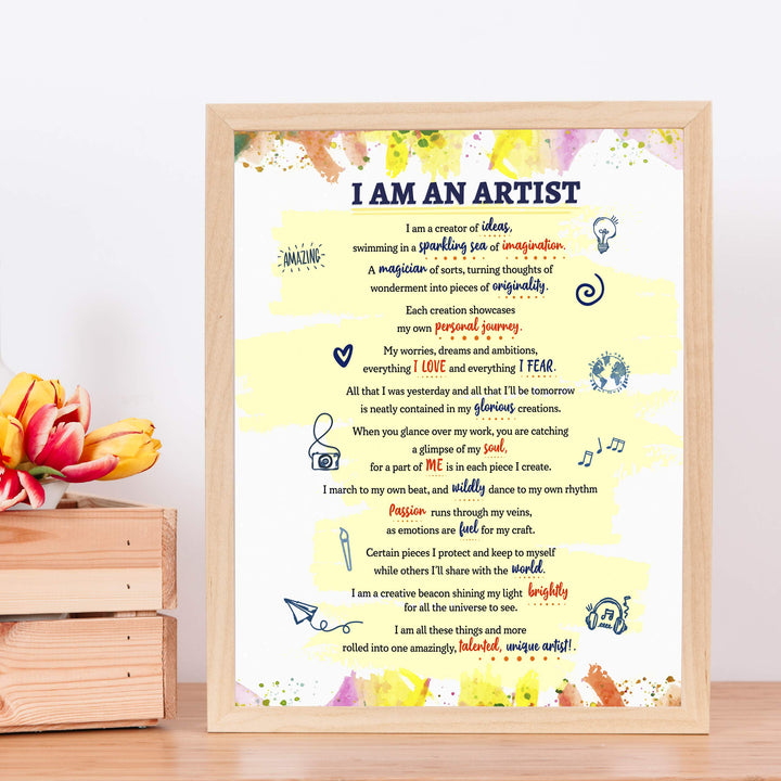 I Am An Artist-A Creator of Ideas Inspirational Quotes Wall Art Sign -11 x 14" Abstract Art Print -Ready to Frame. Home-Office-Studio-Dorm Decor. Perfect Classroom Sign! Great Gift for Artists!