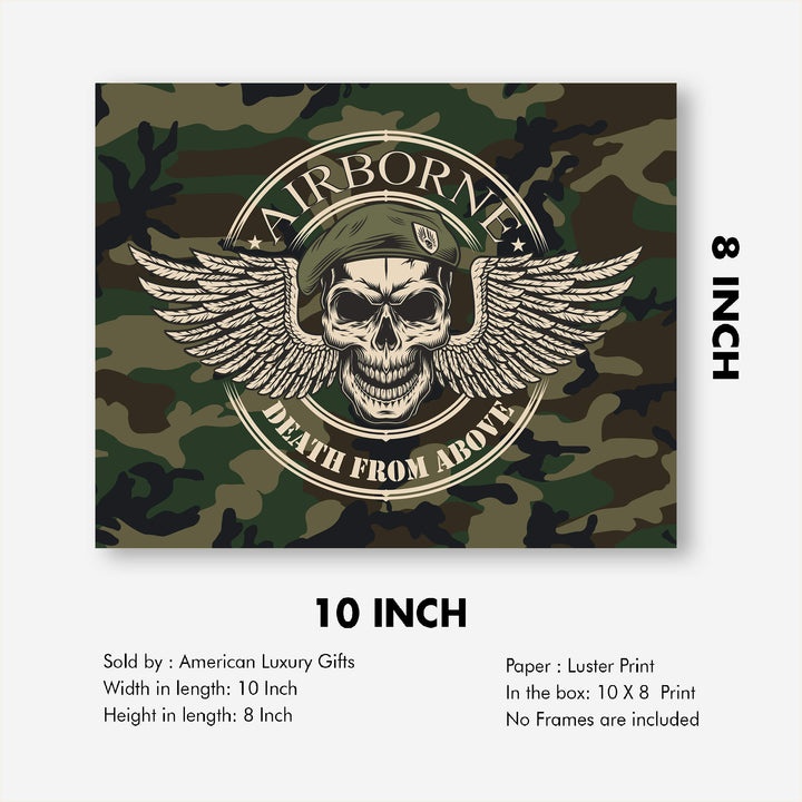 United States Army Airborne Logo"Death From Above"-10x8"-USA Military Wall Art Print-Ready to Frame. Patriotic Home-Office-School Decor. Great Gift for Soldiers-Veterans. Display Your Pride-Go Army!
