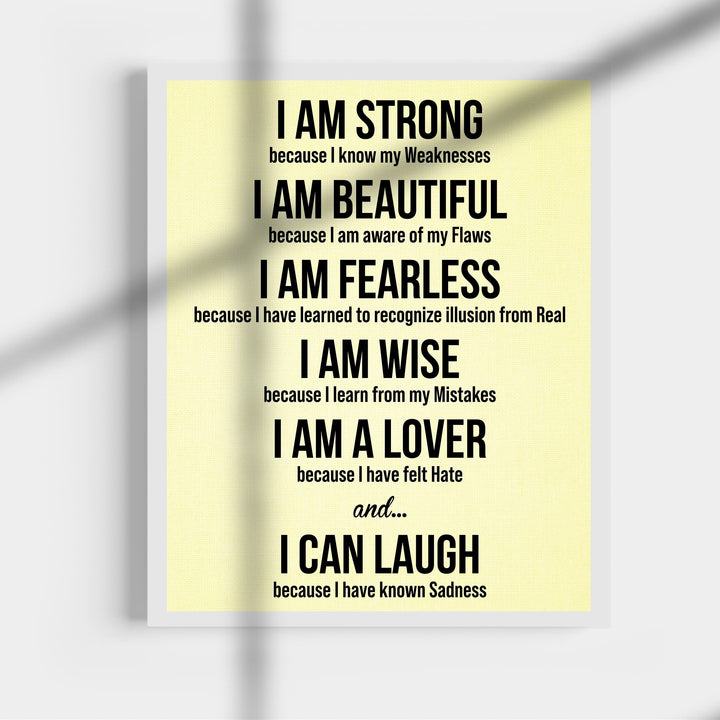 I Am Strong Because I Know My Weaknesses Motivational Quotes Wall Sign -11 x 14" Modern Inspirational Art Print -Ready to Frame. Great for Home-Office-Classroom Decor. Perfect Life Lessons for All!