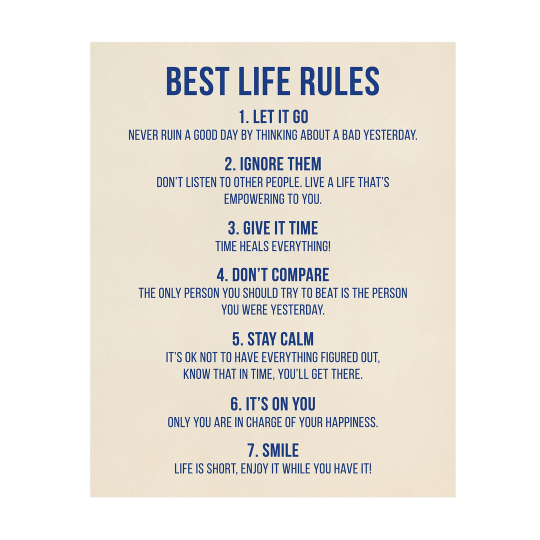 "Best Life Rules" Inspirational Quotes Wall Sign -11 x 14" Motivational Poster Print -Ready to Frame. Modern Typographic Design. Positive Home-Office-Classroom Decor. Great Lessons!