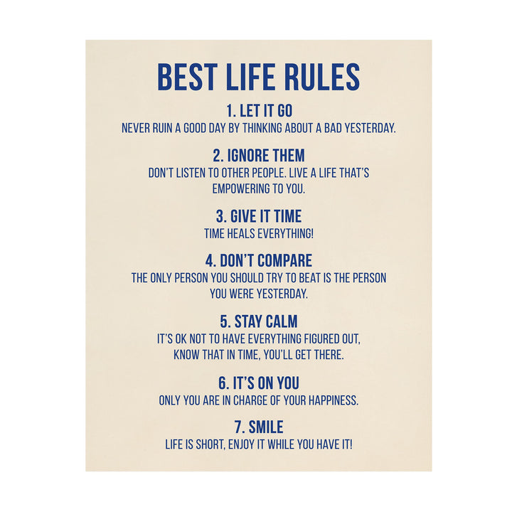 "Best Life Rules" Inspirational Quotes Wall Sign -11 x 14" Motivational Poster Print -Ready to Frame. Modern Typographic Design. Positive Home-Office-Classroom Decor. Great Lessons!