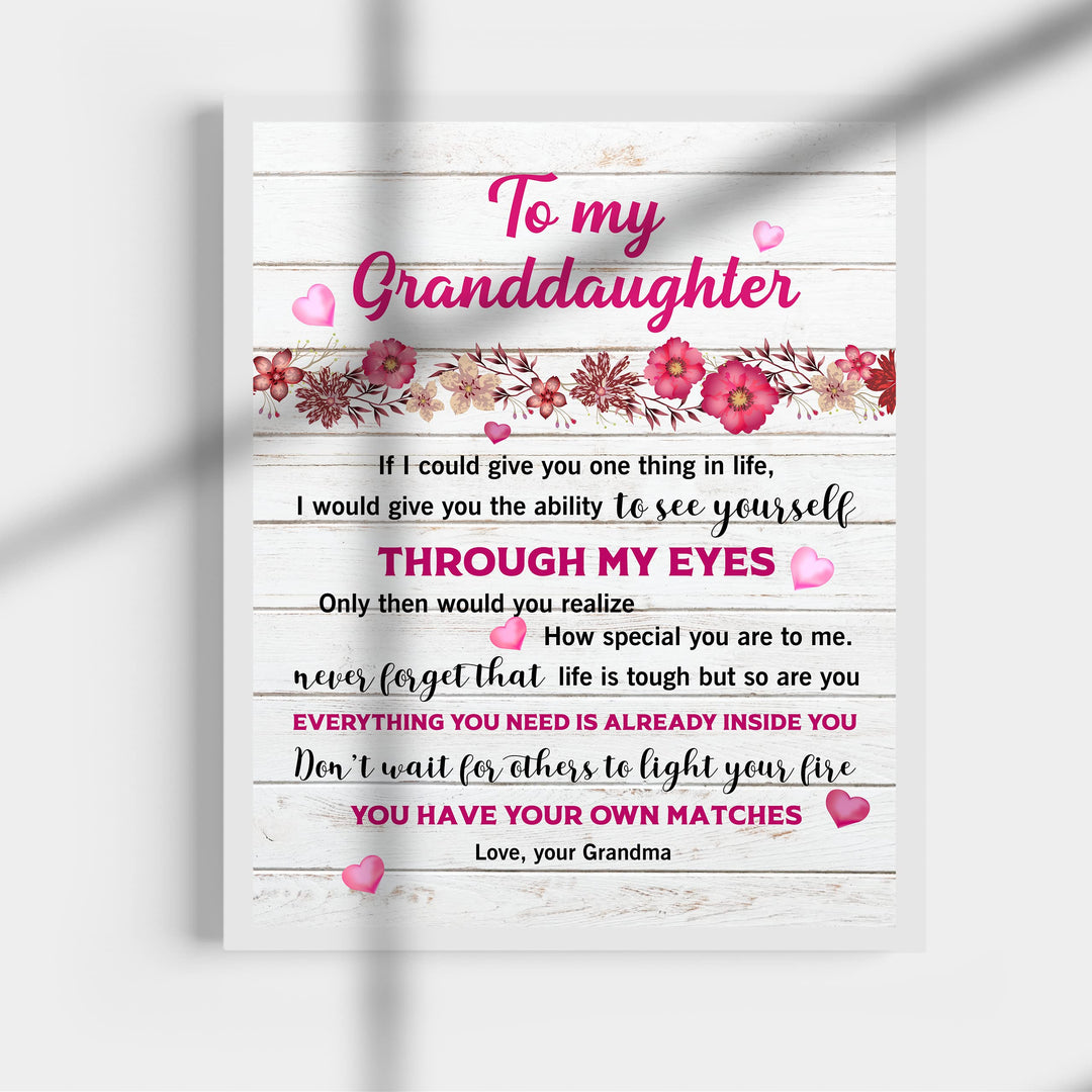 My Special Granddaughter - Love Grandma Inspirational Family Wall Art Sign -11 x 14" Pink Floral Heart Print -Ready to Frame. Perfect Home-Bedroom Decor. Loving Keepsake Gift for Teens &amp; Girls!