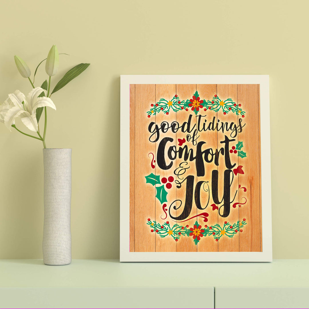 Good Tidings of Comfort and Joy Christmas Wall Sign-8x10" Christian Holiday Art on Replica Wood Design Print-Ready to Frame. Festive Home-Welcome-Kitchen-Farmhouse-Winter Decor! Printed on Paper.