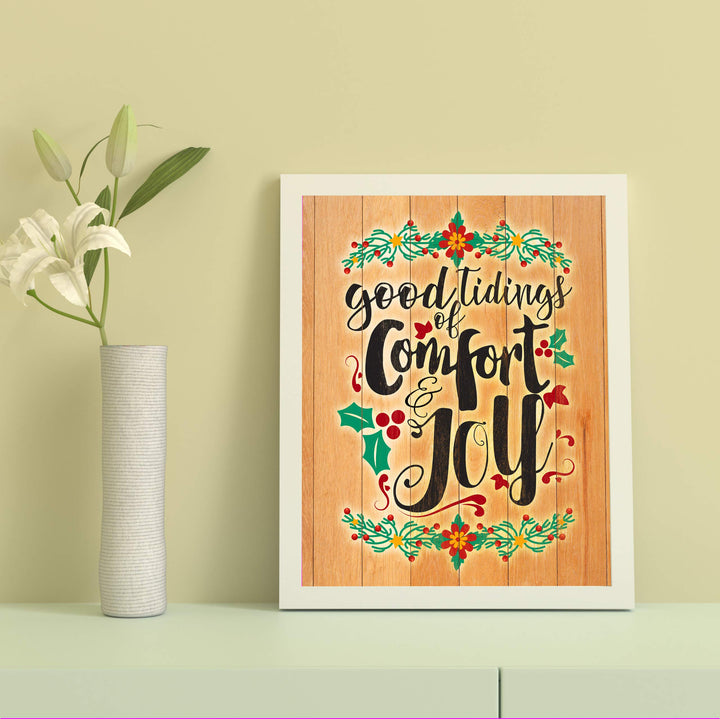Good Tidings of Comfort and Joy Christmas Wall Sign-8x10" Christian Holiday Art on Replica Wood Design Print-Ready to Frame. Festive Home-Welcome-Kitchen-Farmhouse-Winter Decor! Printed on Paper.