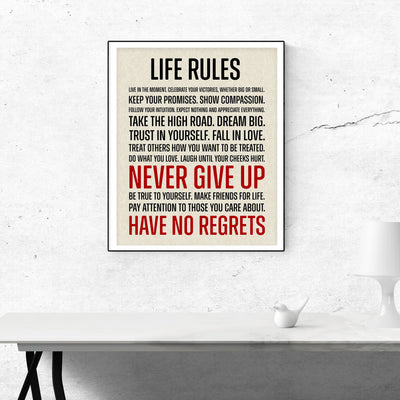 Life Rules-Live In the Moment Motivational Quotes Wall Sign -11 x 14" Modern Inspirational Art Print -Ready to Frame. Great Sign for Home-Office-School-Church Decor. Perfect Life Lessons for All!